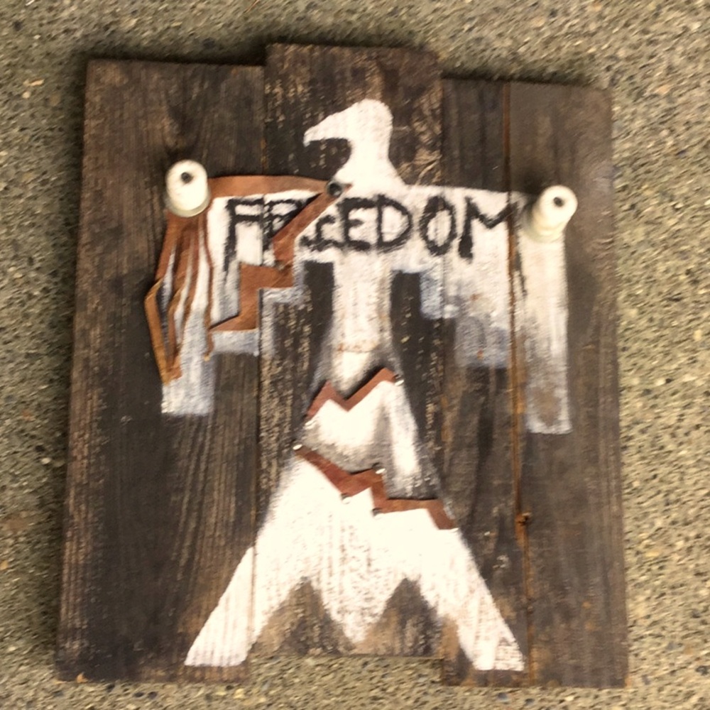 FREEDOM eagle Upcycled art boho ranch barn sustainable garden decor lodge rustic